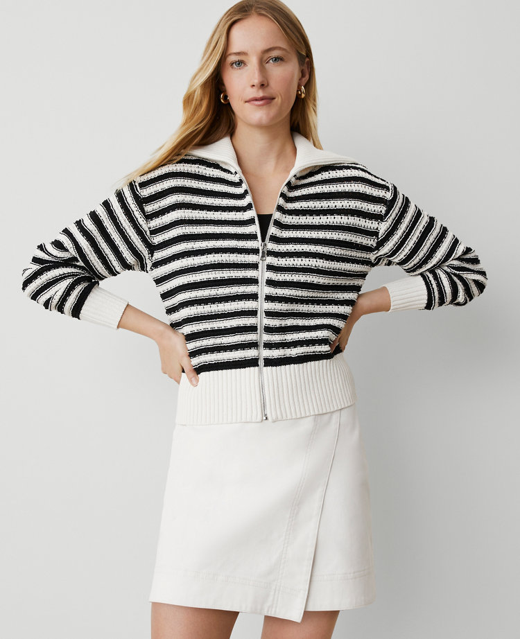 Weekend Collection Striped Bomber Sweater Jacket