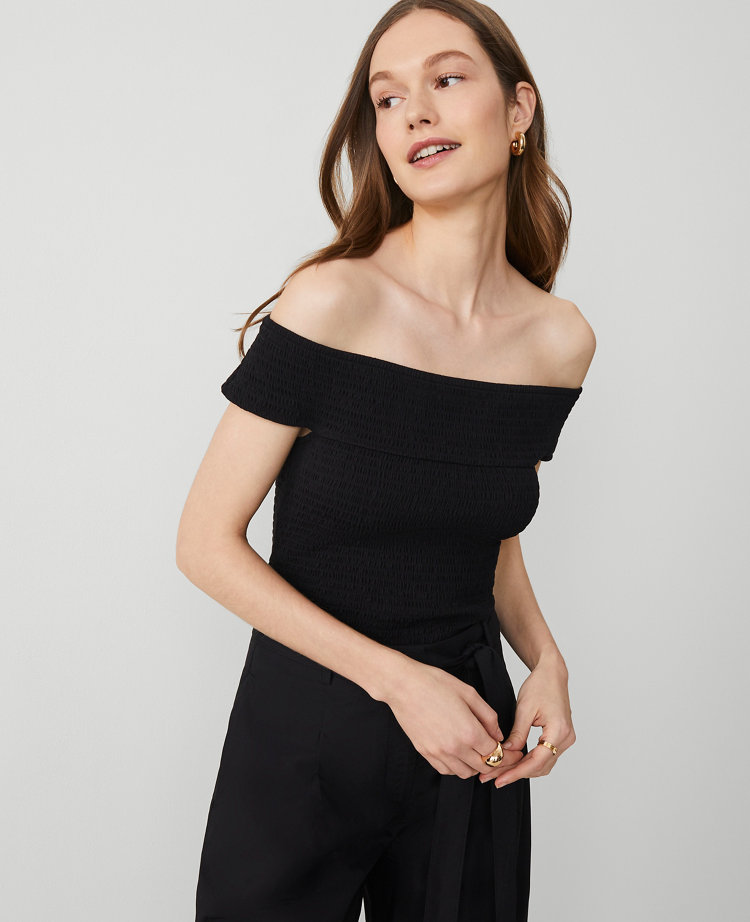 Petite Smocked Off-The-Shoulder Top