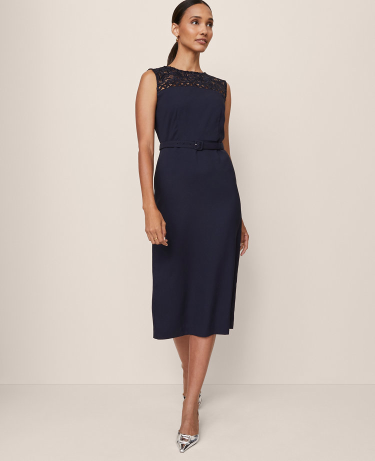 Lace Trim Satin Midi Dress