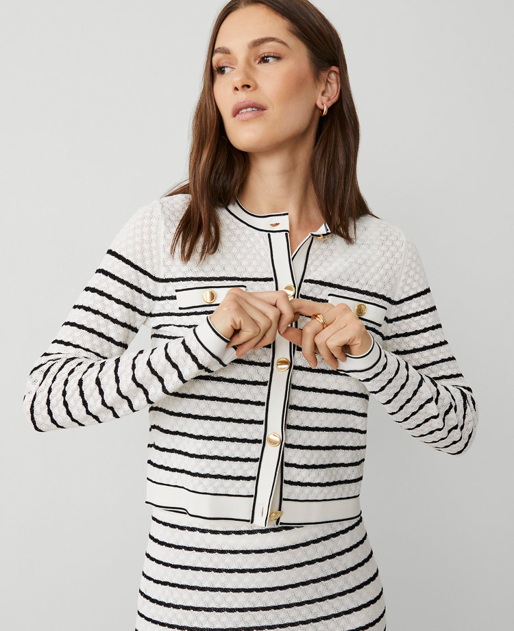 Petite Textured Striped Pocket Cardigan