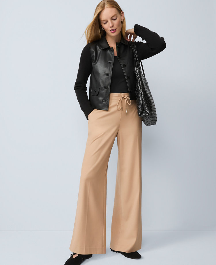 Ann Taylor Wide-leg Jogger Pant In Brown