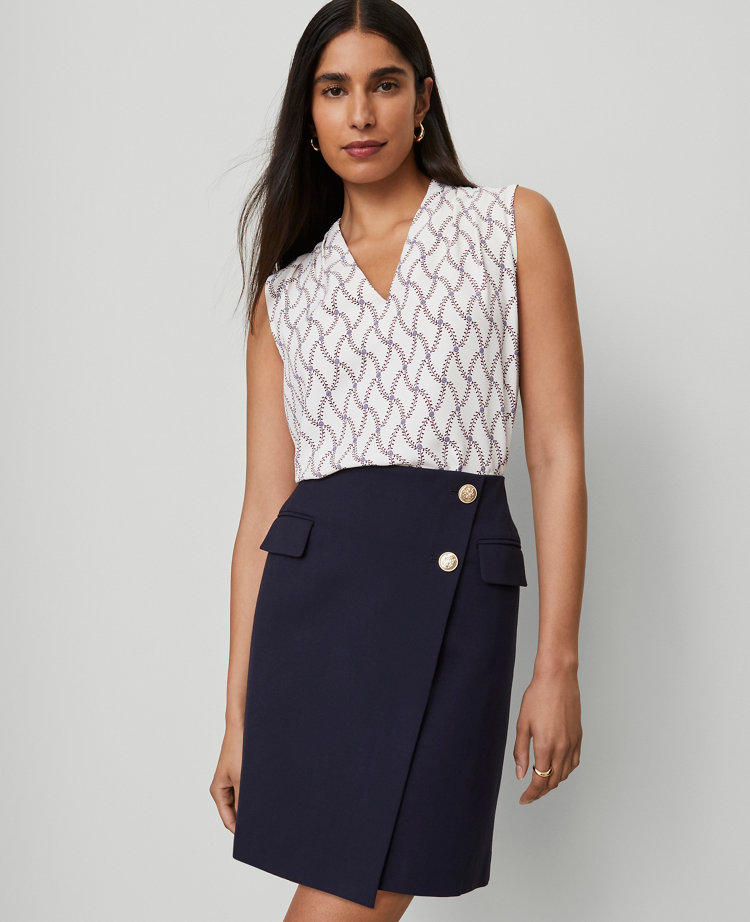Ponte Button Wrap Skirt