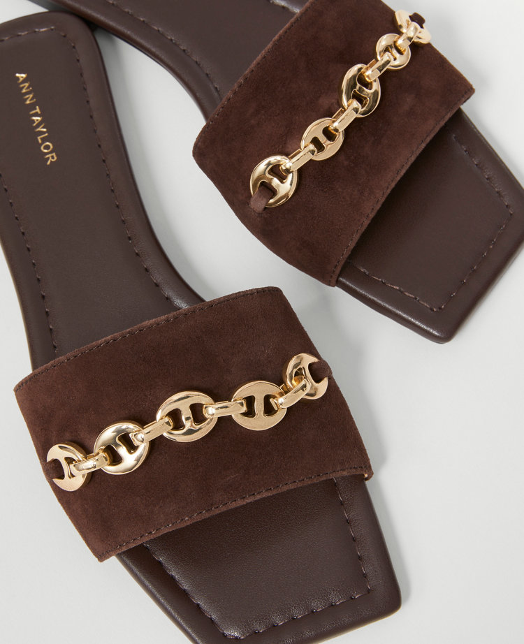 Chain Suede Slide Sandals