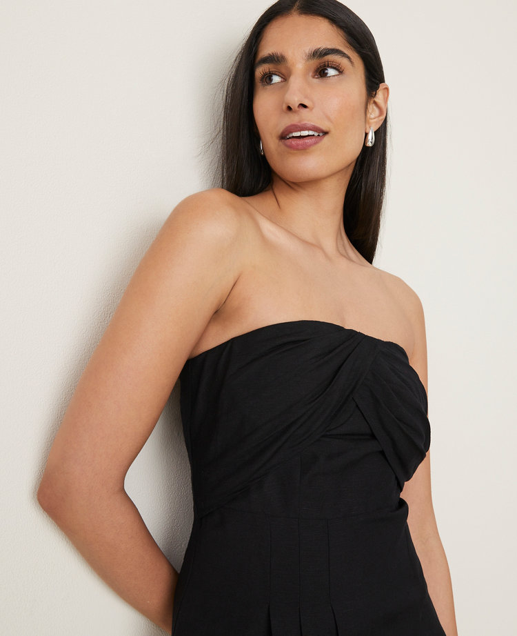 Petite Strapless Linen Blend Midi Dress