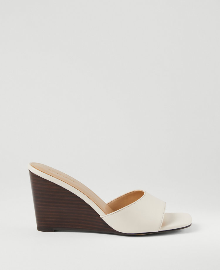 Leather Skinny Strap Leather Wedge Mules