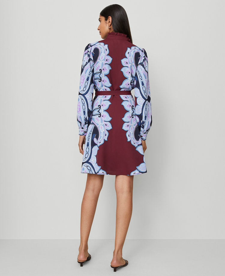 Paisley Ruffle Collar Flare Dress