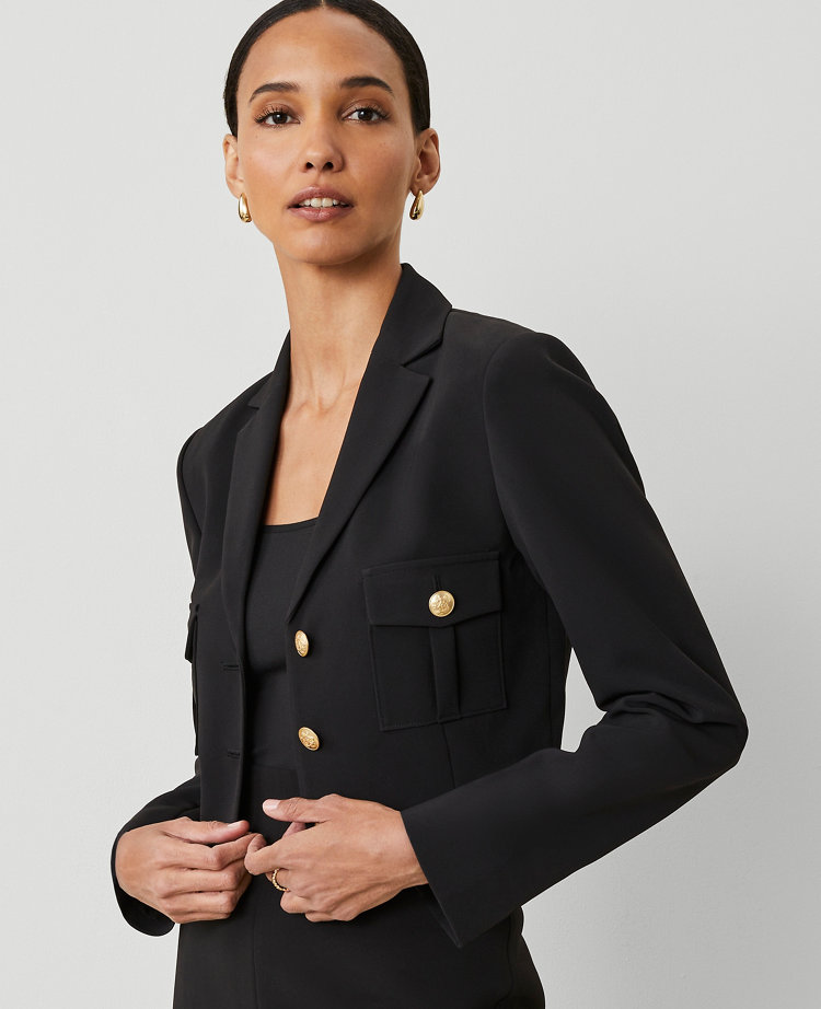 Ann Taylor The Military Blazer Jacket Fluid Crepe Black Women's