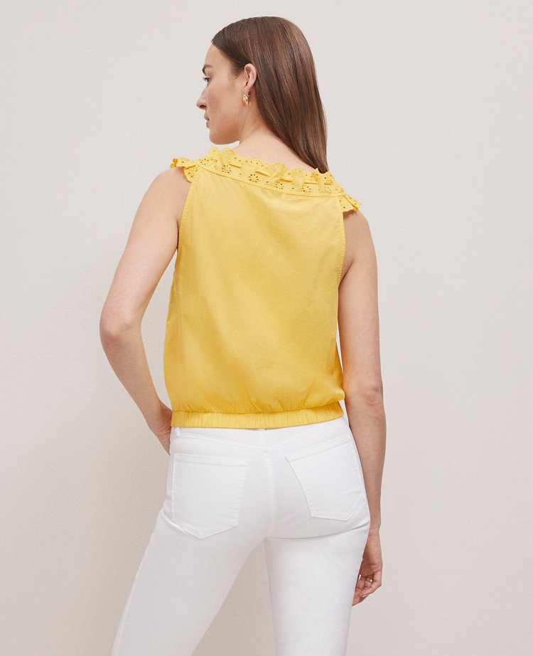 Petite Weekend Collection Eyelet Tie Neck Top