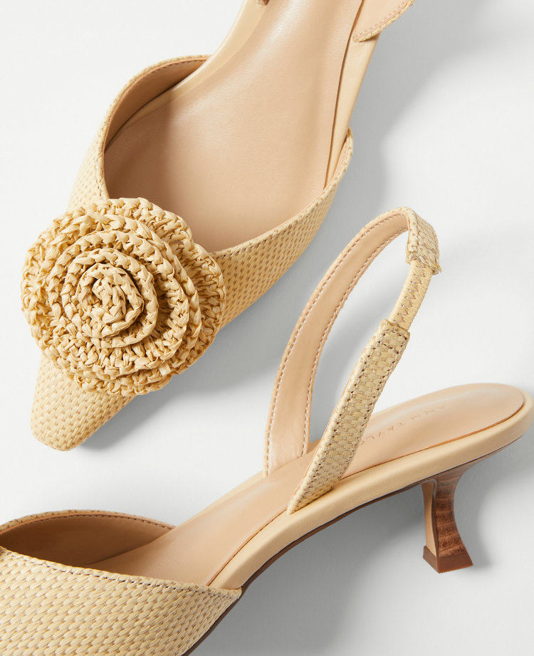 Raffia Flower Slingback Pumps
