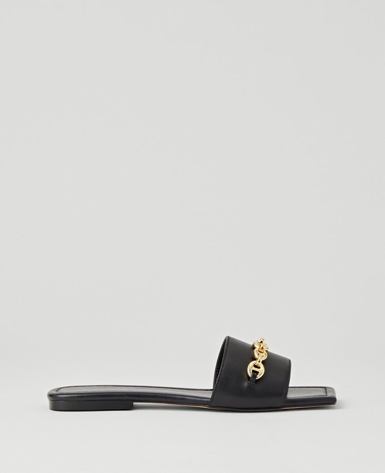 Chain Leather Slide Sandals