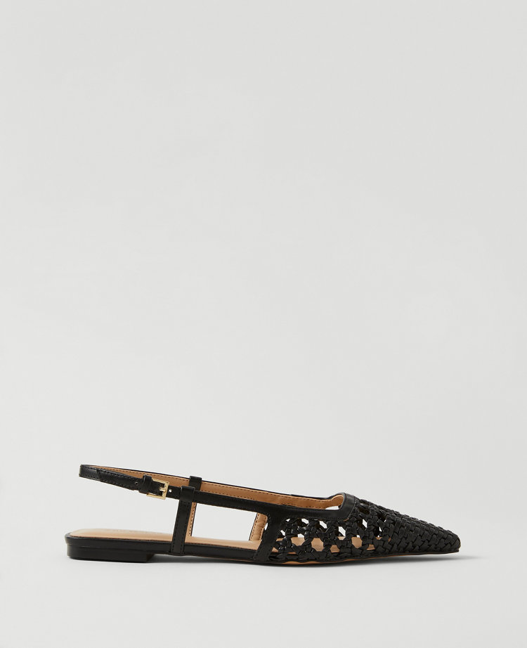 Woven Leather Nip Toe Slingback Flats