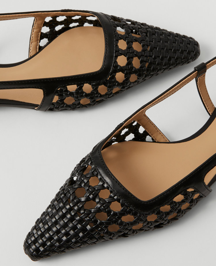 Woven Leather Nip Toe Slingback Flats