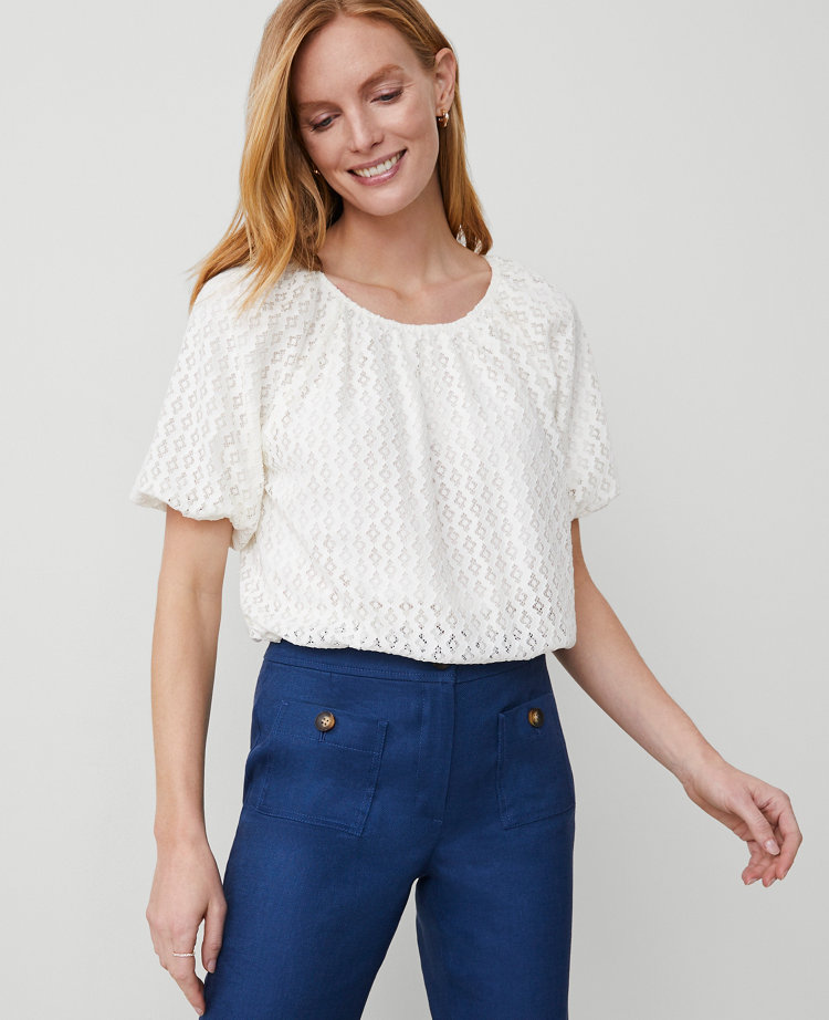 Ann Taylor Lace Bubble Hem Blouse Winter White Women's