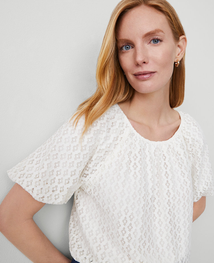 Ann Taylor Lace Bubble Hem Blouse Winter White Women's