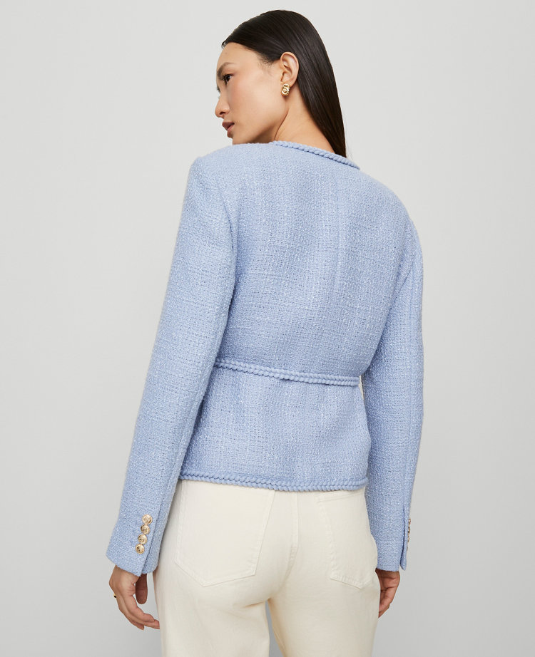 Belted Tweed Crew Neck Jacket