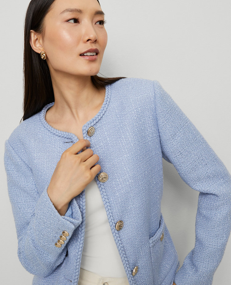 Belted Tweed Crew Neck Jacket