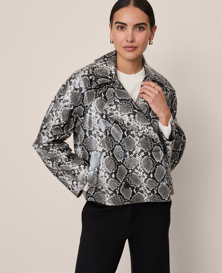 Snake Print Belted Trench Coat