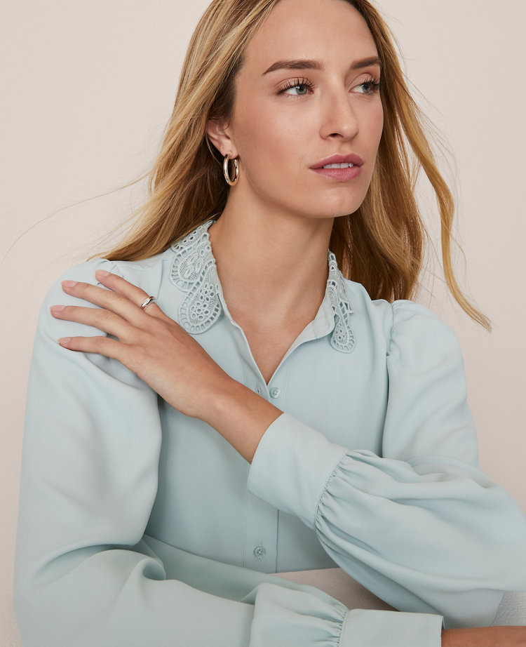 Lace Collar Blouson Sleeve Shirt