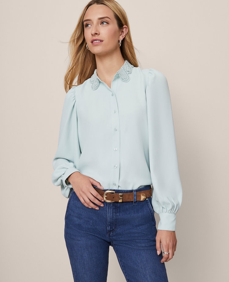 Lace Collar Blouson Sleeve Shirt