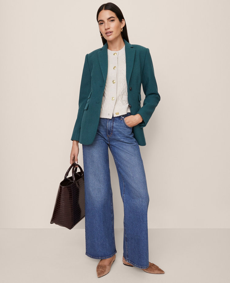 Ann Taylor The Double Pocket Greenwich Blazer Deep Atlantic Teal Women's