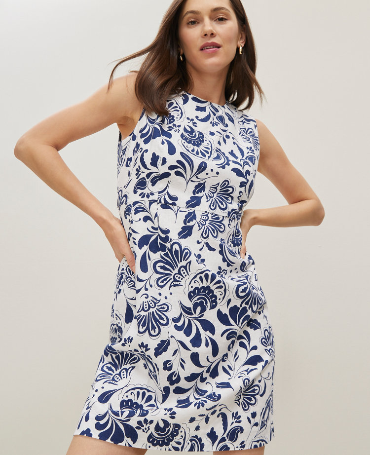 Petite Floral Linen Blend Shift Dress