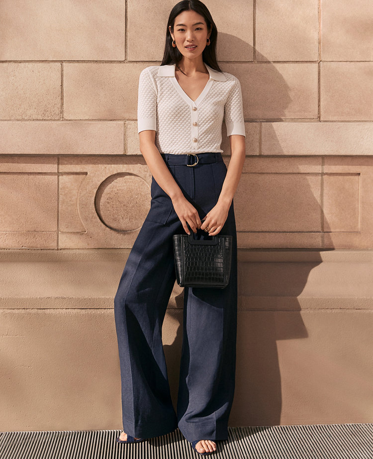 The Petite Belted Wide-Leg Pant in Linen Blend carousel Product Image 4
