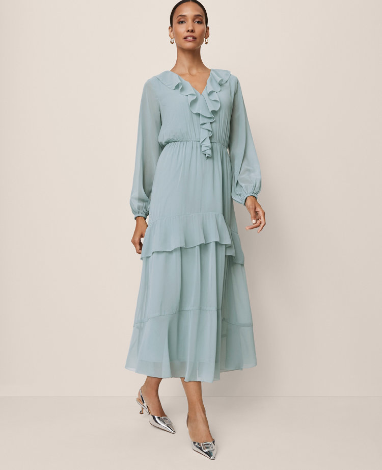 Tie Neck Ruffle Maxi Dress