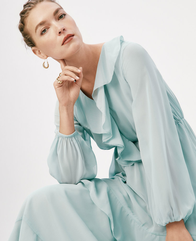Tie Neck Ruffle Maxi Dress