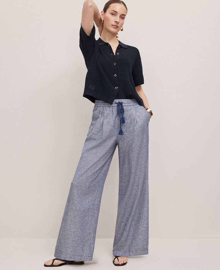Petite Weekend Collection Pull-On Wide-Leg Pant in Linen Blend