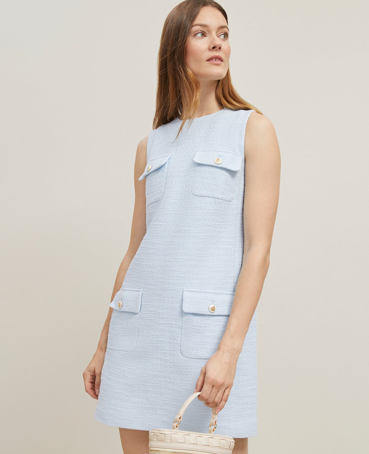 Petite Tweed Button Pocket Shift Dress