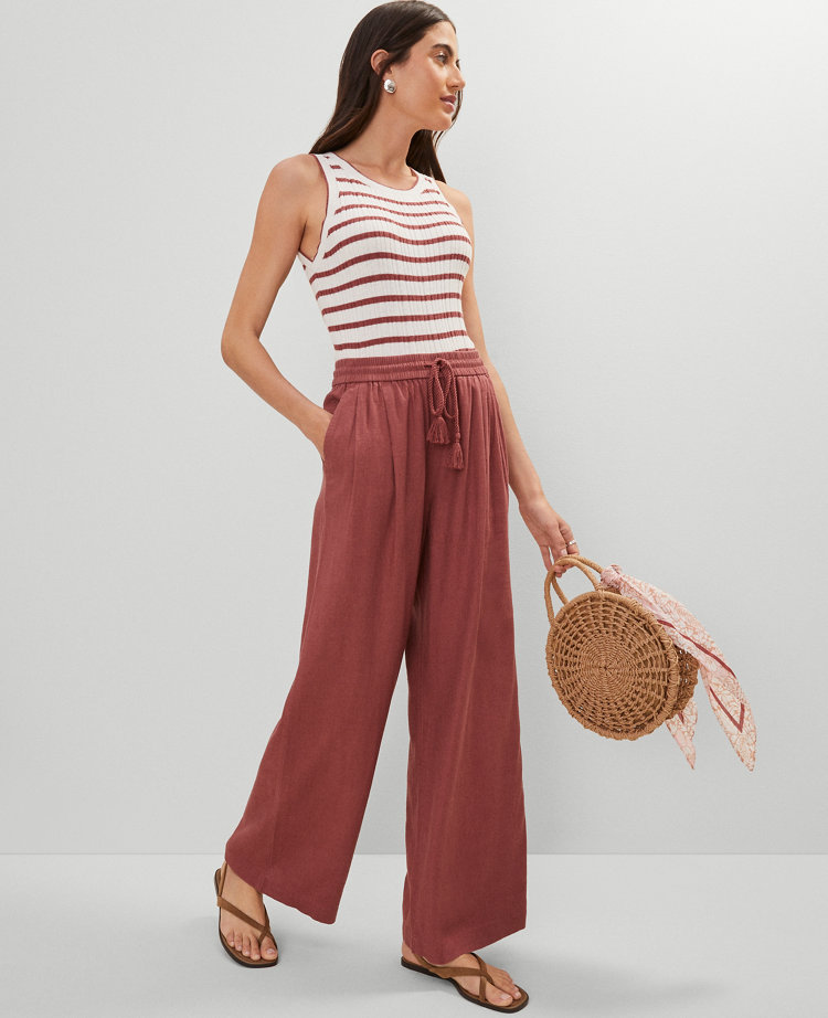 Petite Weekend Collection Pull-On Wide-Leg Pant in Linen Blend