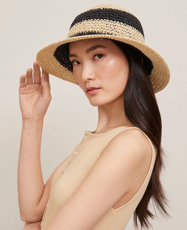 Striped Straw Bucket Hat