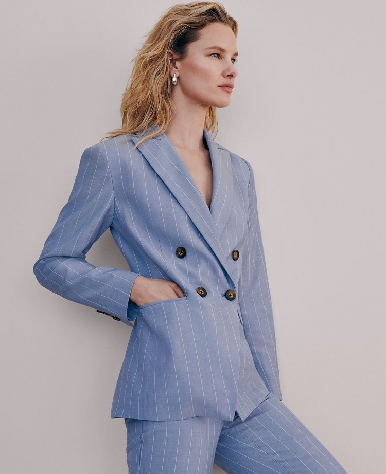 The Petite Double Breasted Cutaway Blazer in Pinstripe
