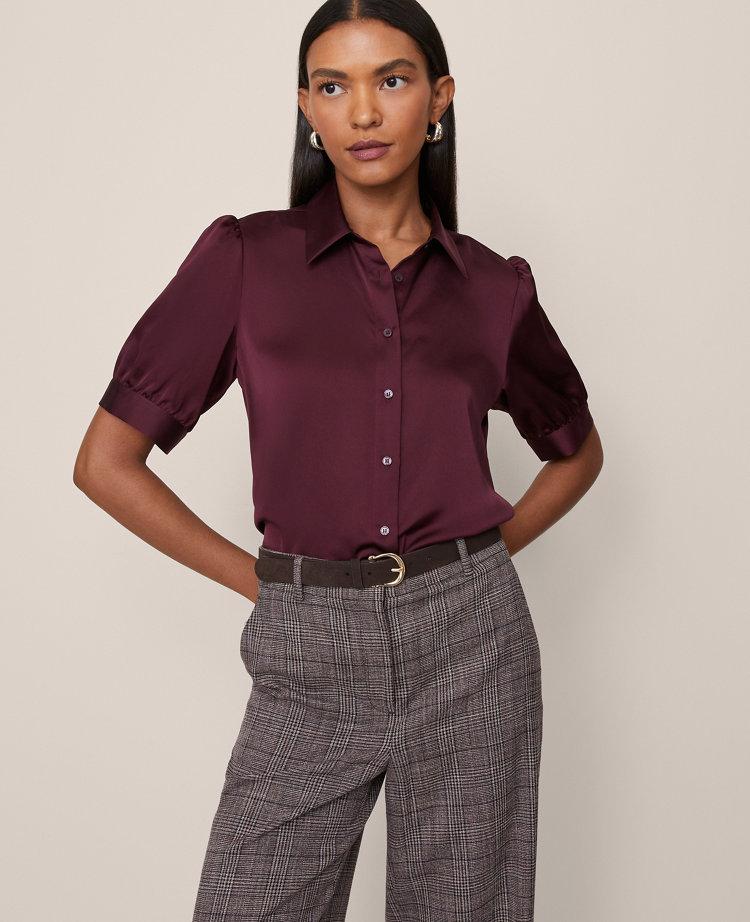 Ann Taylor Satin Blouse In Burgundy