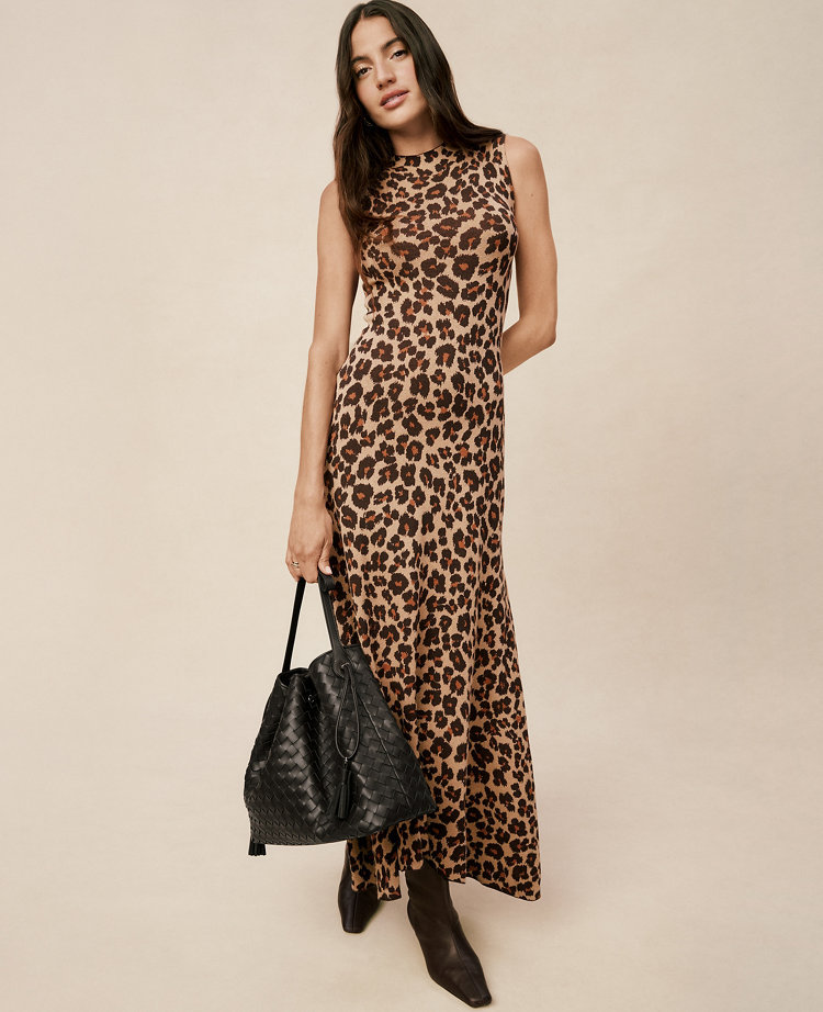 Animal Print Mock Neck Midi Dress