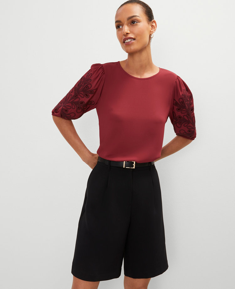 Embroidered Puff Sleeve Top