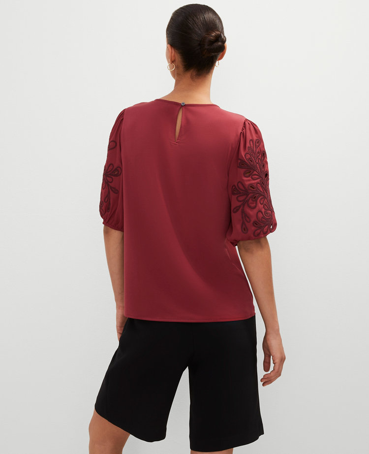 Embroidered Puff Sleeve Top