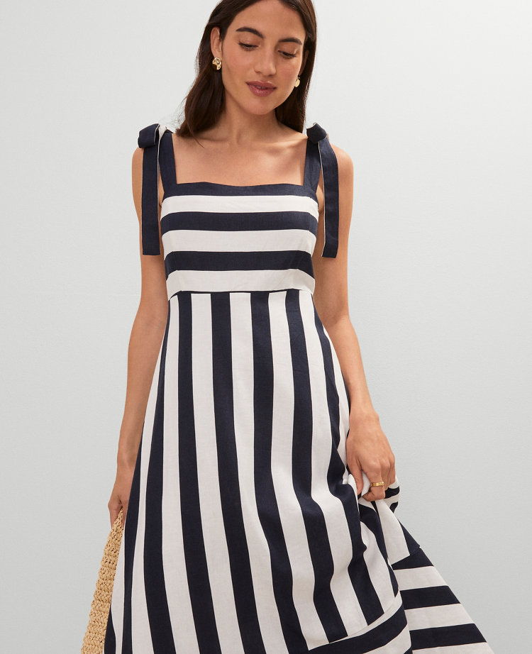 The Weekend Collection Striped Linen Blend Midi Dress