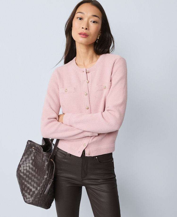 Ann Taylor Petite Textured Cardigan In Purple