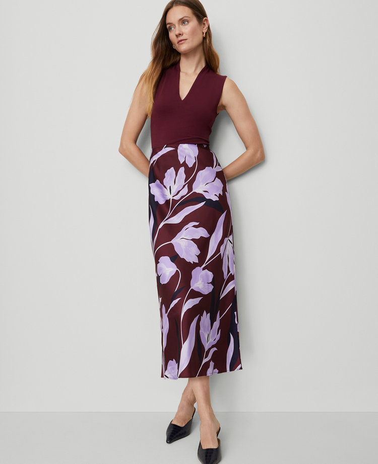 Floral Satin Bias Slip Skirt
