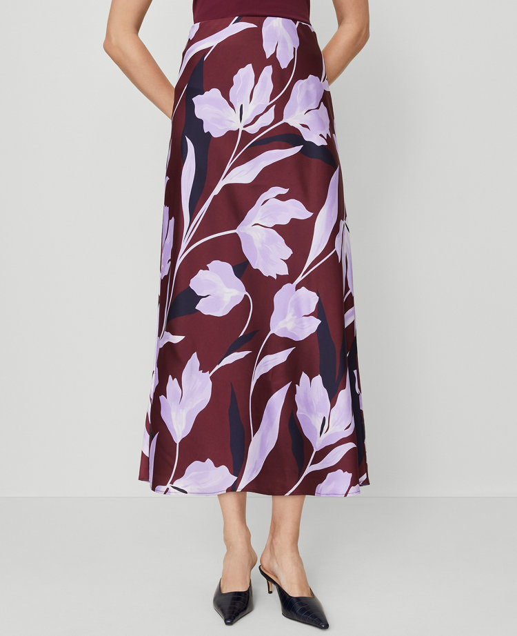 Floral Satin Bias Slip Skirt