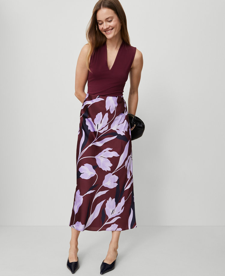 Floral Satin Bias Slip Skirt