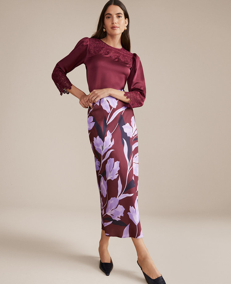 Floral Satin Bias Slip Skirt