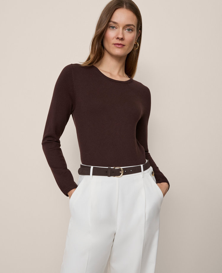 Ann Taylor Essential Crew Neck Sweater In Brown