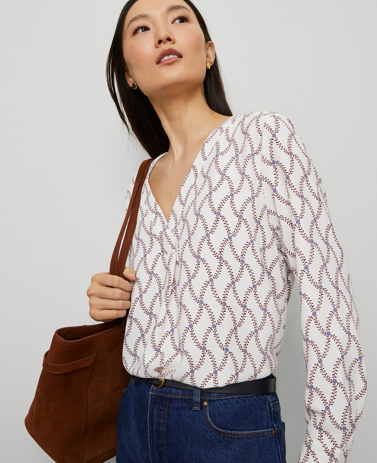 Petite Floral Mixed Media Pleat Front Top