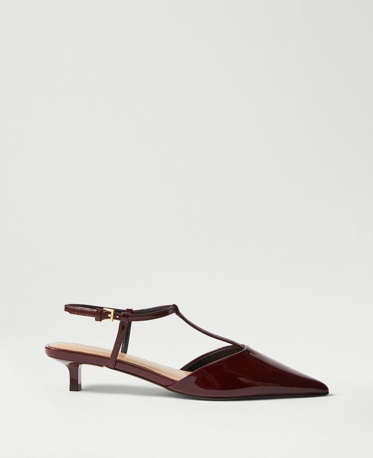 Patent T-Strap Kitten Heel Pumps