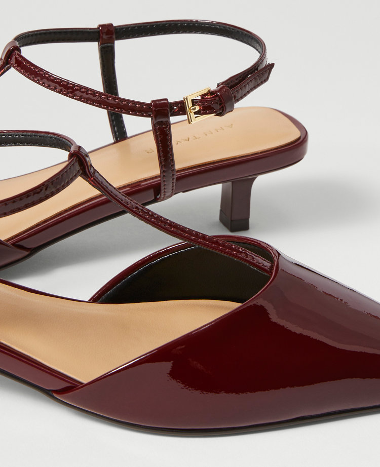 Patent T-Strap Kitten Heel Pumps