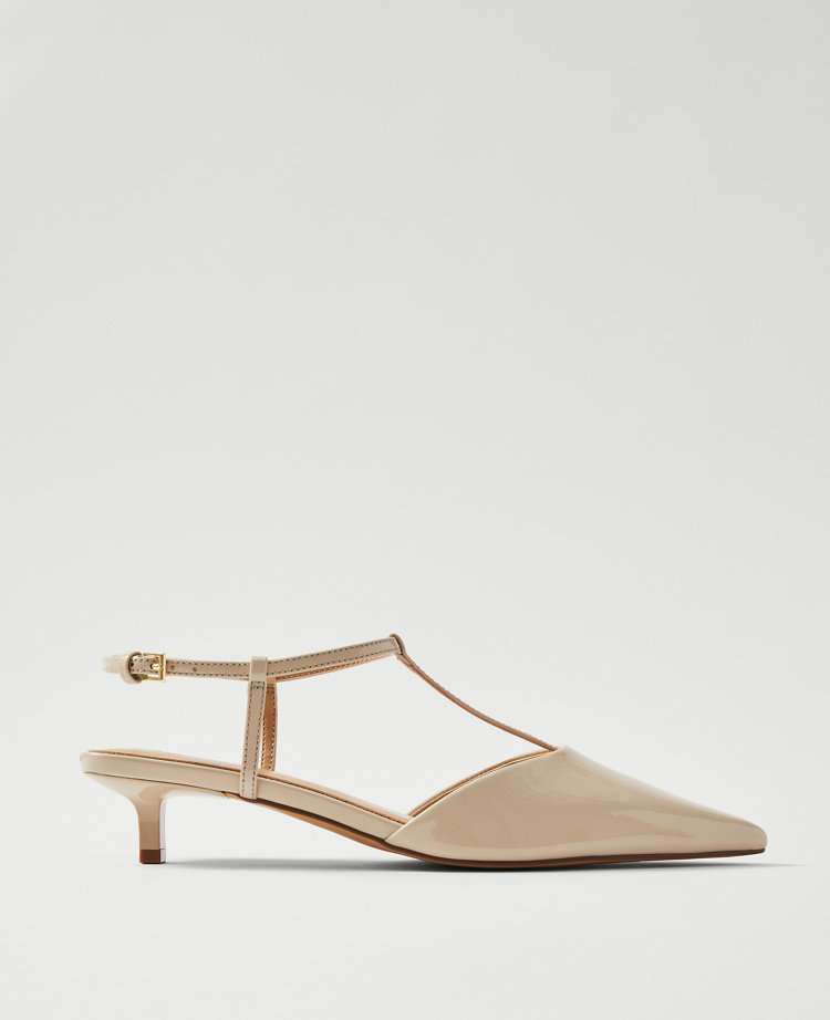 Patent T-Strap Kitten Heel Pumps