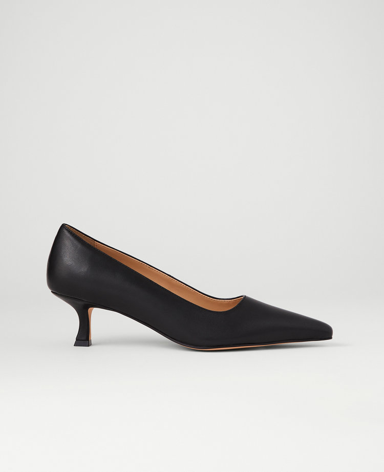 Leather Nip Toe Kitten Heel Pumps