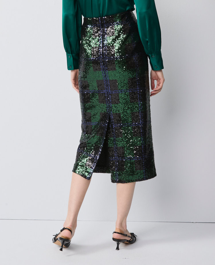Ann Taylor Sequin Plaid Column Midi Skirt In Black